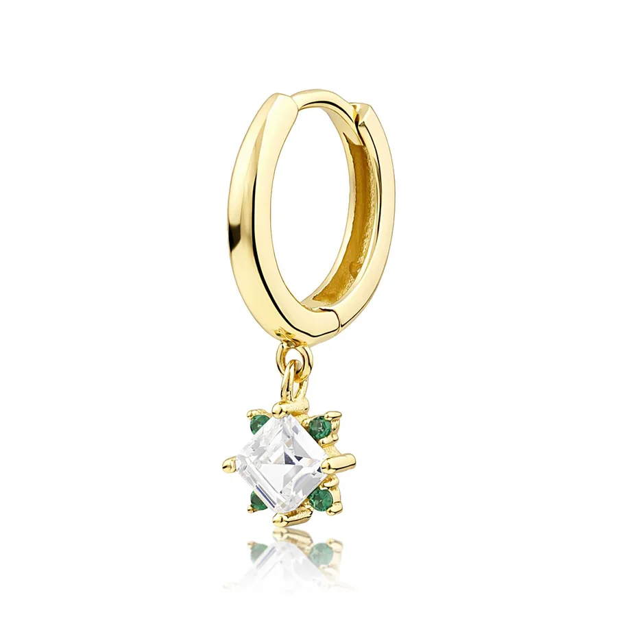 14 Ayar halka kare kesim taşlı tek küpe